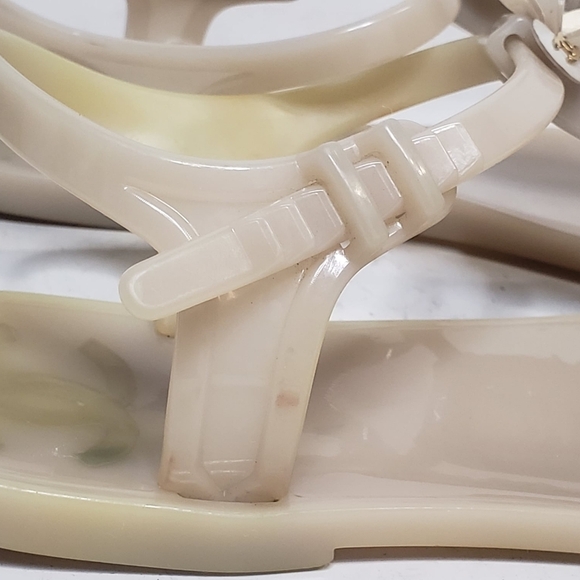 Chanel Camelia Rubber Flat Slingback Sandals SZ 36 Beige - Picture 12 of 16